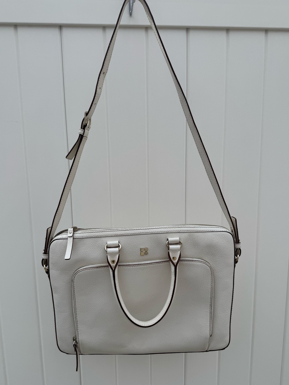 Kate Spade Leather Laptop Bag Tote Briefcase Shoulder Crossbody Cream Work